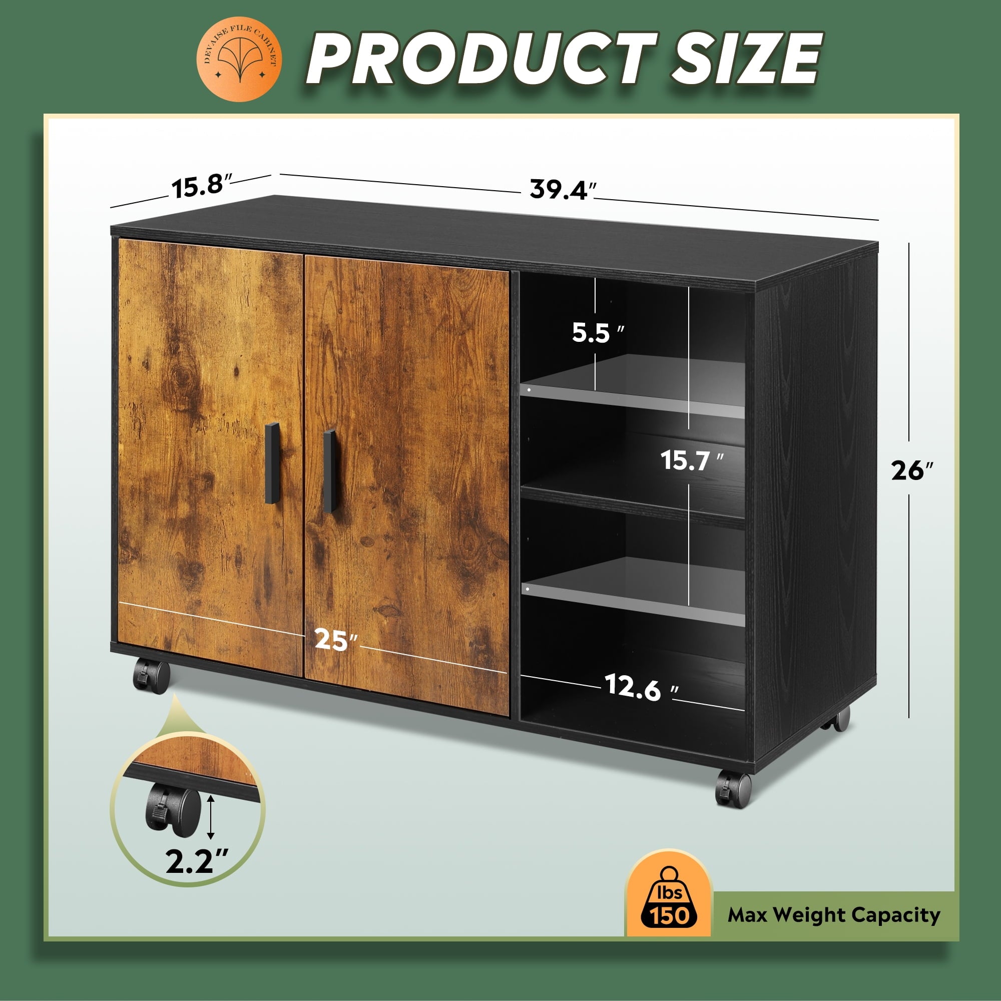 GALAXHERO Wood File Cabinet with Doors and Storage Shelves, Lateral Printer Cabinet for Home Office