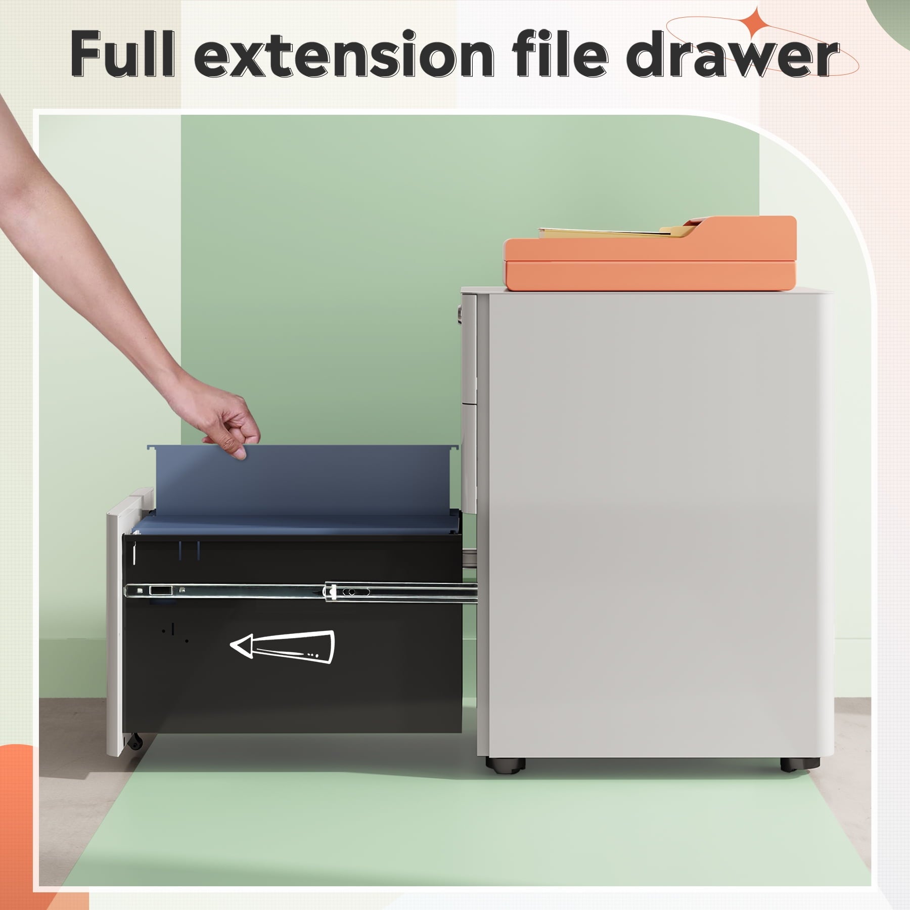 GALAXHERO 3 Drawer Metal File Cabinet with Lock, Vertical Rolling Filing Cabinet for Home Office, Fits A4/Letter/Legal