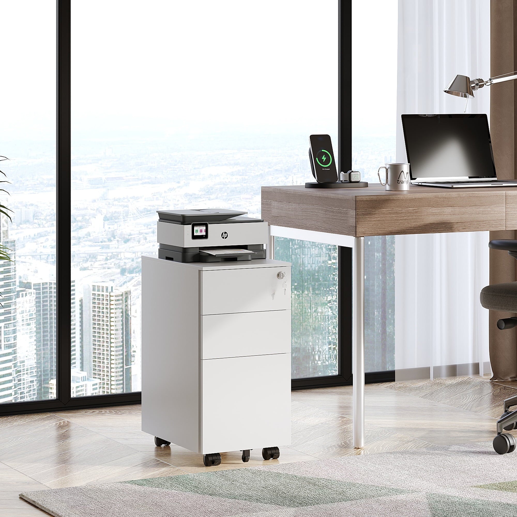 GALAXHERO 3-Drawer File Cabinet, Vertical Metal Filing Cabinet with Lock, Mobile Office Cabinet with Drawers for Home Office, Legal,Letter, A4-Size Files