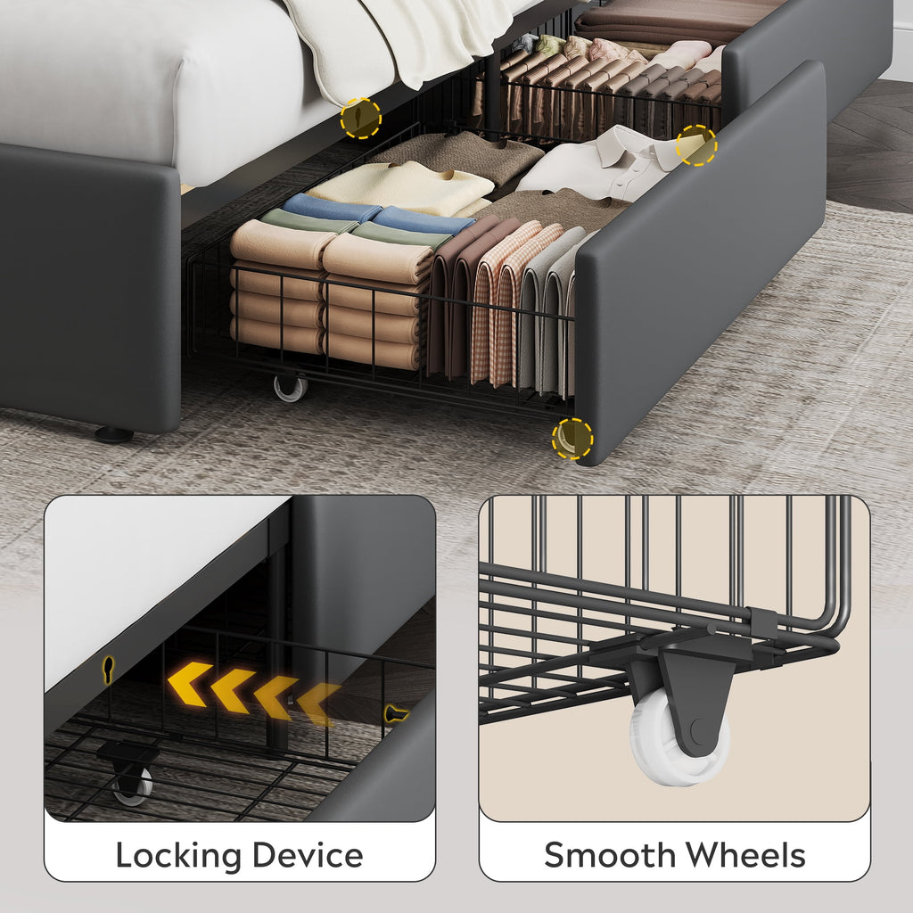 GALAXHERO Queen Size Upholstered Bed Frame with 4 Storage Drawers and Headboard, Velvet Platform Bedframe, Sturdy Metal & Wooden Slats Support, No Box Spring Needed, Easy Assembly