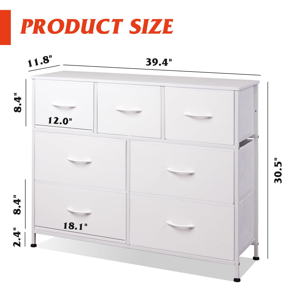 GALAXHERO 7 Drawer Dresser, TV Stands for 45" TV, Chest of Drawers with Fabric Bin for Bedroom, Living Room, Entryway