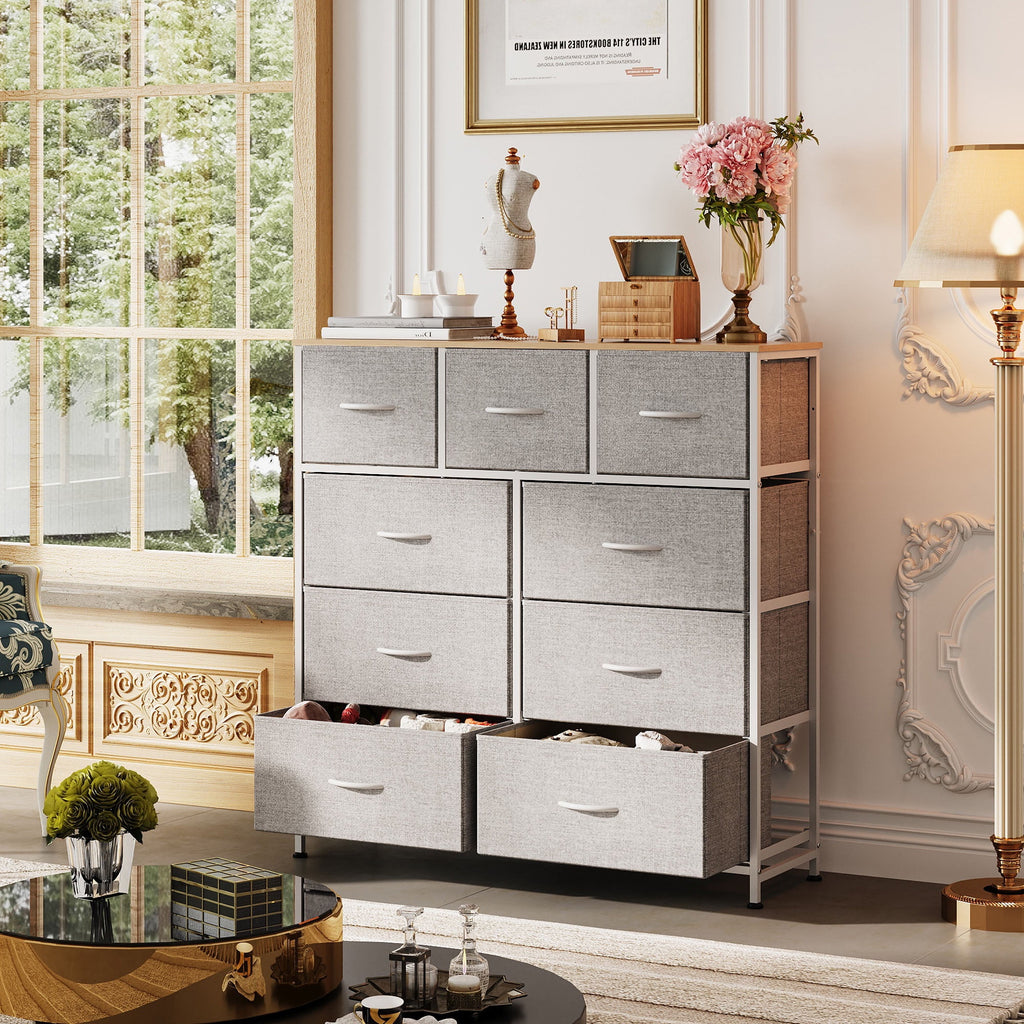 GALAXHERO Dresser 9-Drawer Fabric Storage Tower Chest for Bedroom, Hallway, Entryway, Closet with Fabric Bins, Steel Frame, Wood Top, Easy Pull Handle