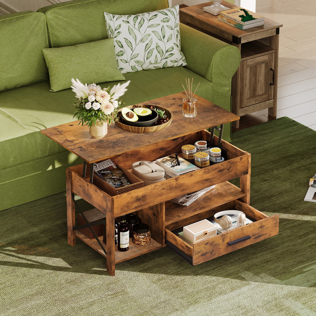 GALAXHERO Coffee Table, 39" Lift Top Coffee Table with Hidden Compartment, Storage Drawers and Storage Shelf for Living Room, Reception Room