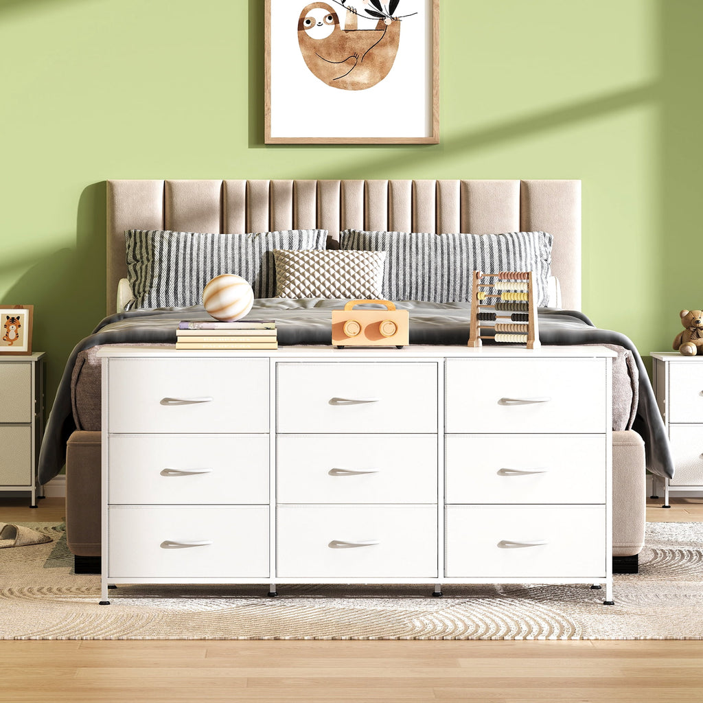 GALAXHERO 9 Drawers Dresser for Bedroom, 54''W  Fabric Dresser with Wood Top, TV Stand for 65'' TV, Wide Chest of Drawers for Closet, Living Room