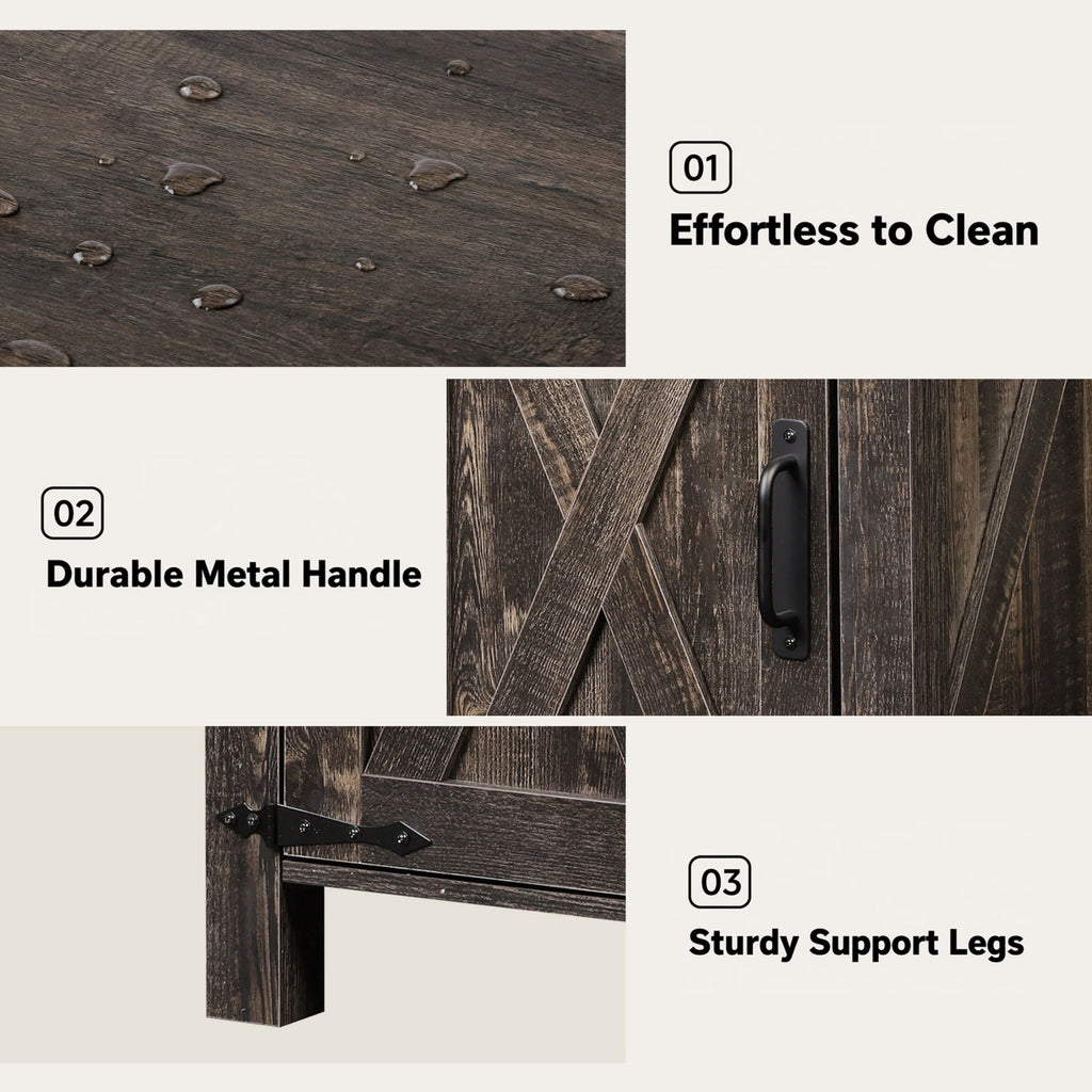 GALAXHERO Narrow Nightstand with Charging Station, Farmhouse Barn Door Wood Bedside Table & End Table with Storage for Bedroom, Living Room,Dorm