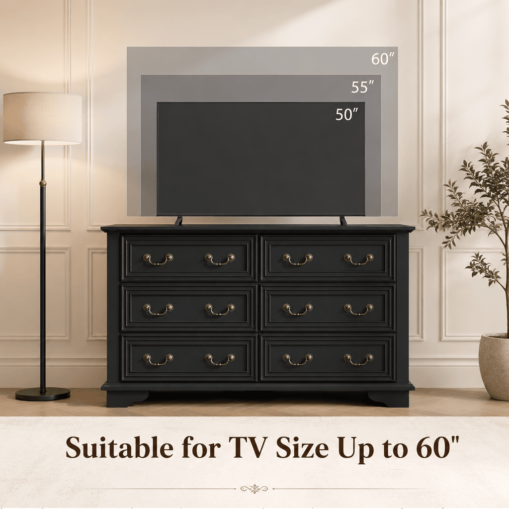 GALAXHERO Farmhouse Wood Dresser for Bedroom, Dresser with 6 Drawers, Chest of Drawers with Roman Metal Handle, TV Stand for 60 inch TV for Living Room, Hallway