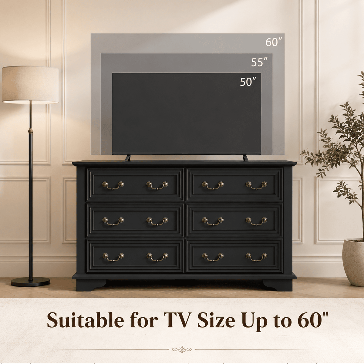 GALAXHERO Farmhouse Wood Dresser for Bedroom, Dresser with 6 Drawers, Chest of Drawers with Roman Metal Handle, TV Stand for 60 inch TV for Living Room, Hallway