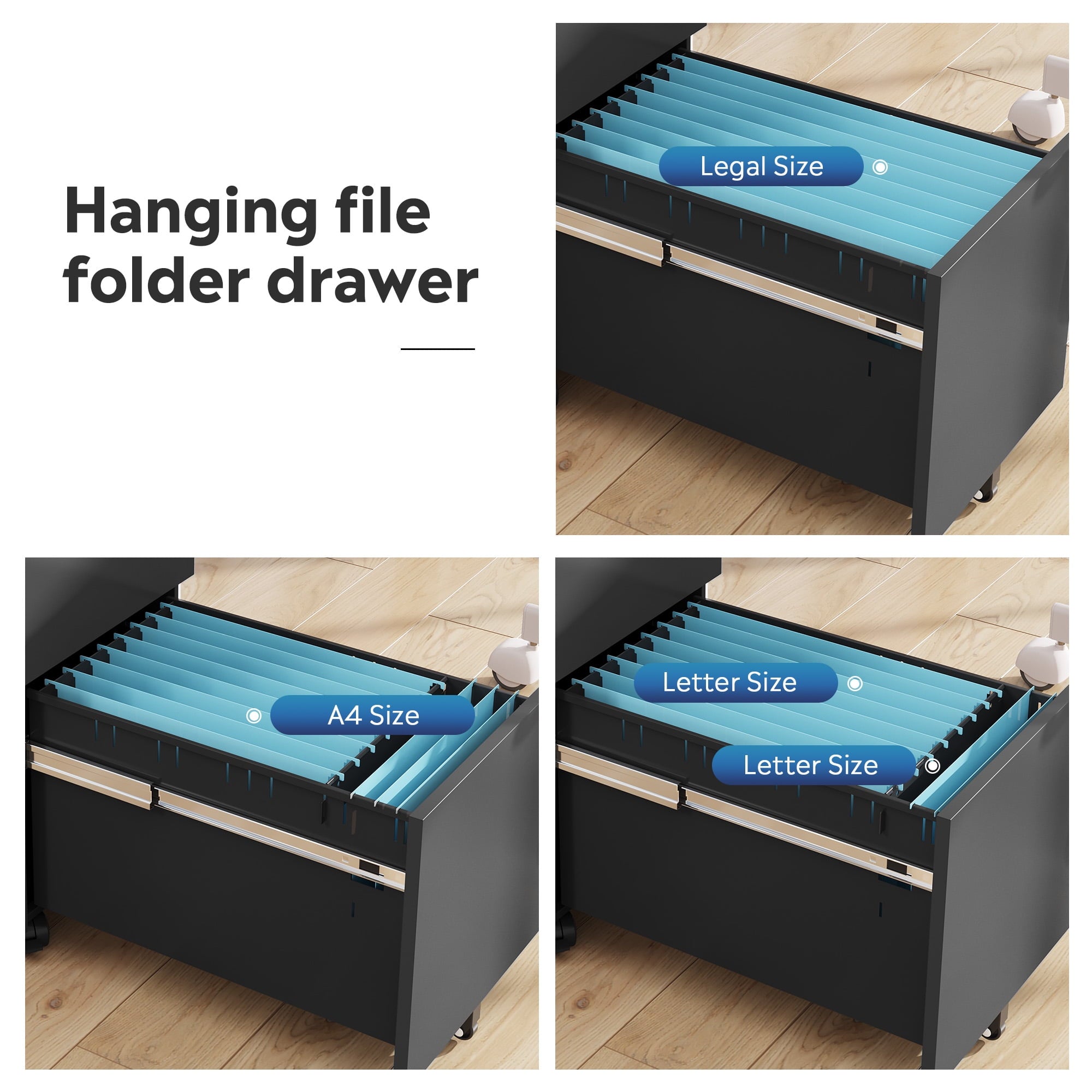 GALAXHERO 3-Drawer File Cabinet, Vertical Metal Filing Cabinet with Lock, Mobile Office Cabinet with Drawers for Home Office, Legal,Letter, A4-Size Files