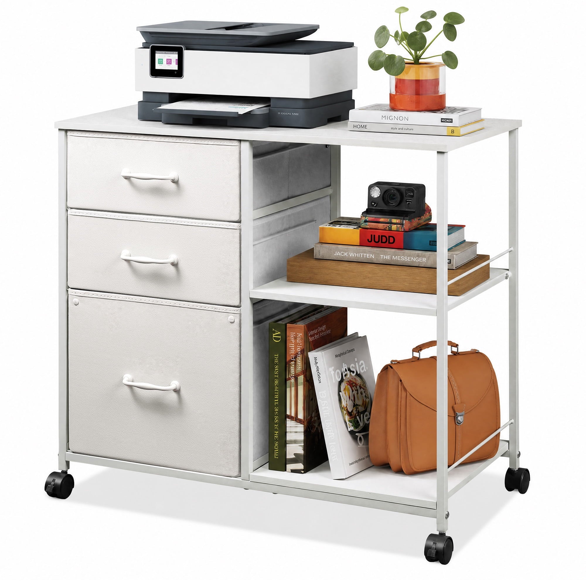 GALAXHERO 3 Drawer File Cabinet, Rolling Printer Stand with Storage, Lateral Fabric Filing Cabinet for Home Office,  Fits Letter/A4