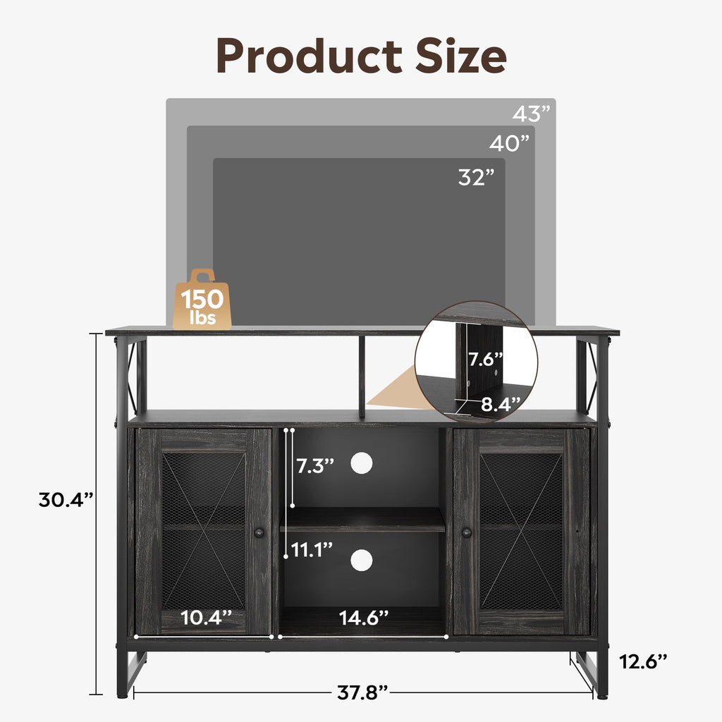 GALAXHERO TV Stand for 43 Inch TV Small Entertainment Center with Storage Cabinet & Adjustable Shelves Farmhouse Industrial TV Table for Living Room and Bedroom, 32" TV Console, Rustic Brown