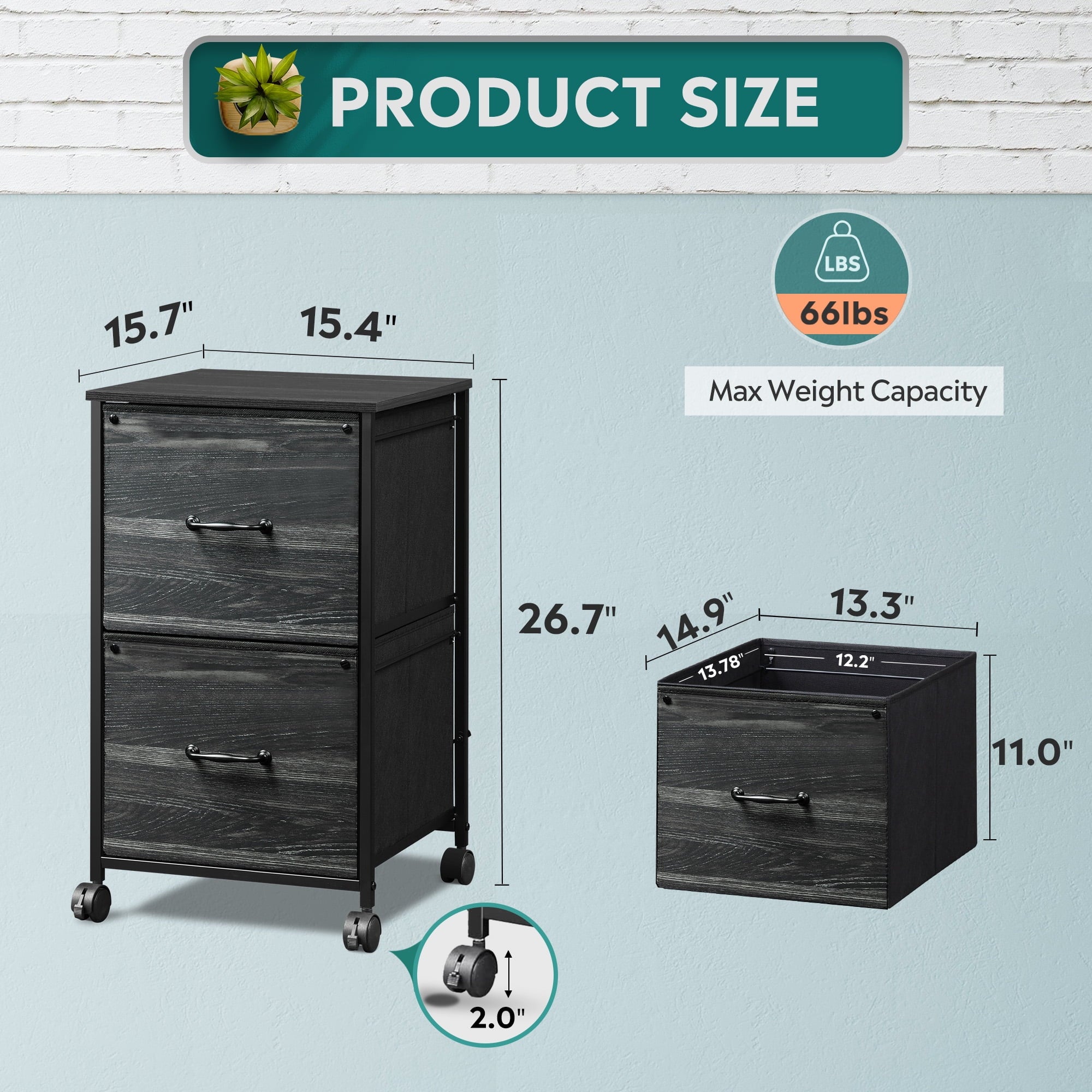 GALAXHERO 2 Drawer File Cabinet, Rolling Printer Stand Filing Cabinets for Home Office, Fabric Vertical File Cabinet Fits A4 or Letter Size, Wood Grain Print