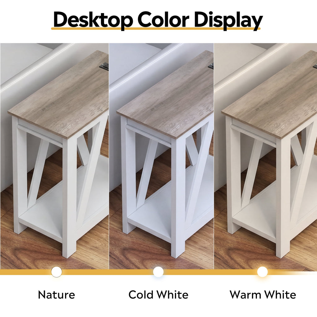 GALAXHERO Narrow End Table with Charging Station and Open Storage Shelf, Sofa Side Table with 2 USB Ports and 2 Power Outlets, Slim Farmhouse End Table for Small Spaces, Bedroom, Living Room