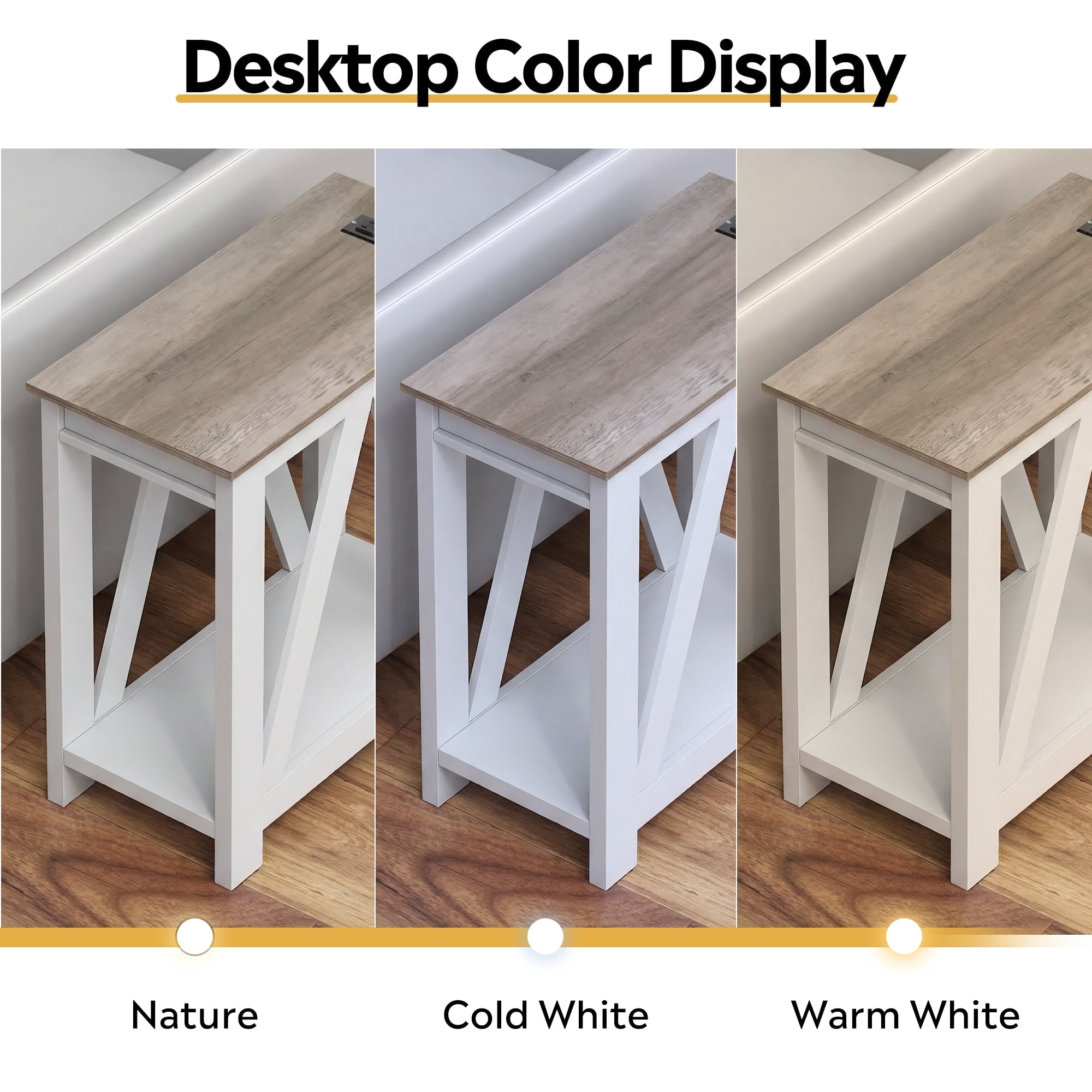 GALAXHERO Narrow End Table with Charging Station and Open Storage Shelf, Sofa Side Table with 2 USB Ports and 2 Power Outlets, Slim Farmhouse End Table for Small Spaces, Bedroom, Living Room