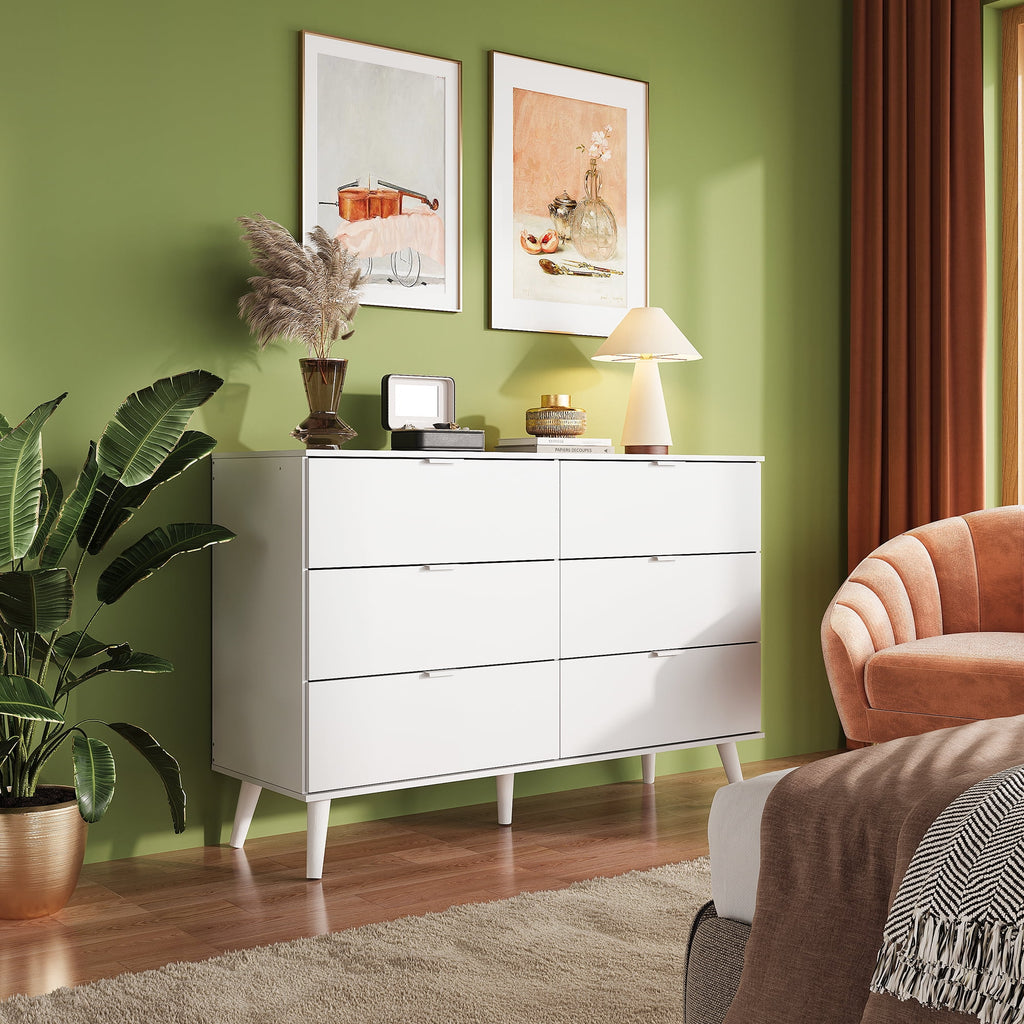 GALAXHERO 6 Drawer Wood Dresser, 47.2" Wide Chest of Drawer with Metal Handles, TV Stand for 55" TV, Double Dresser for Bedroom, Living Room, Hallway, Closet