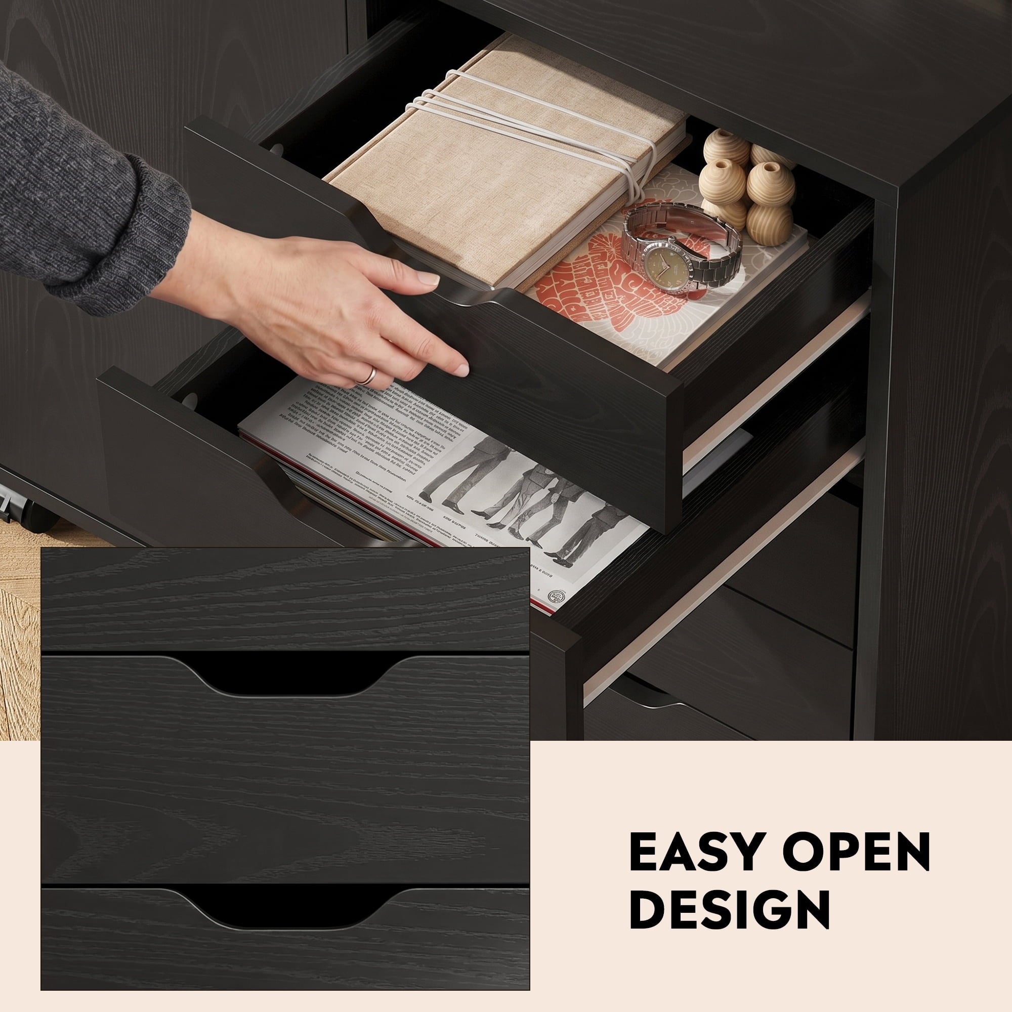 GALAXHERO 5-Drawer Storage Cabinet, Mobile Printer Stand Filing Cabinet for Home Office Cabinet, Wood File Cabinet