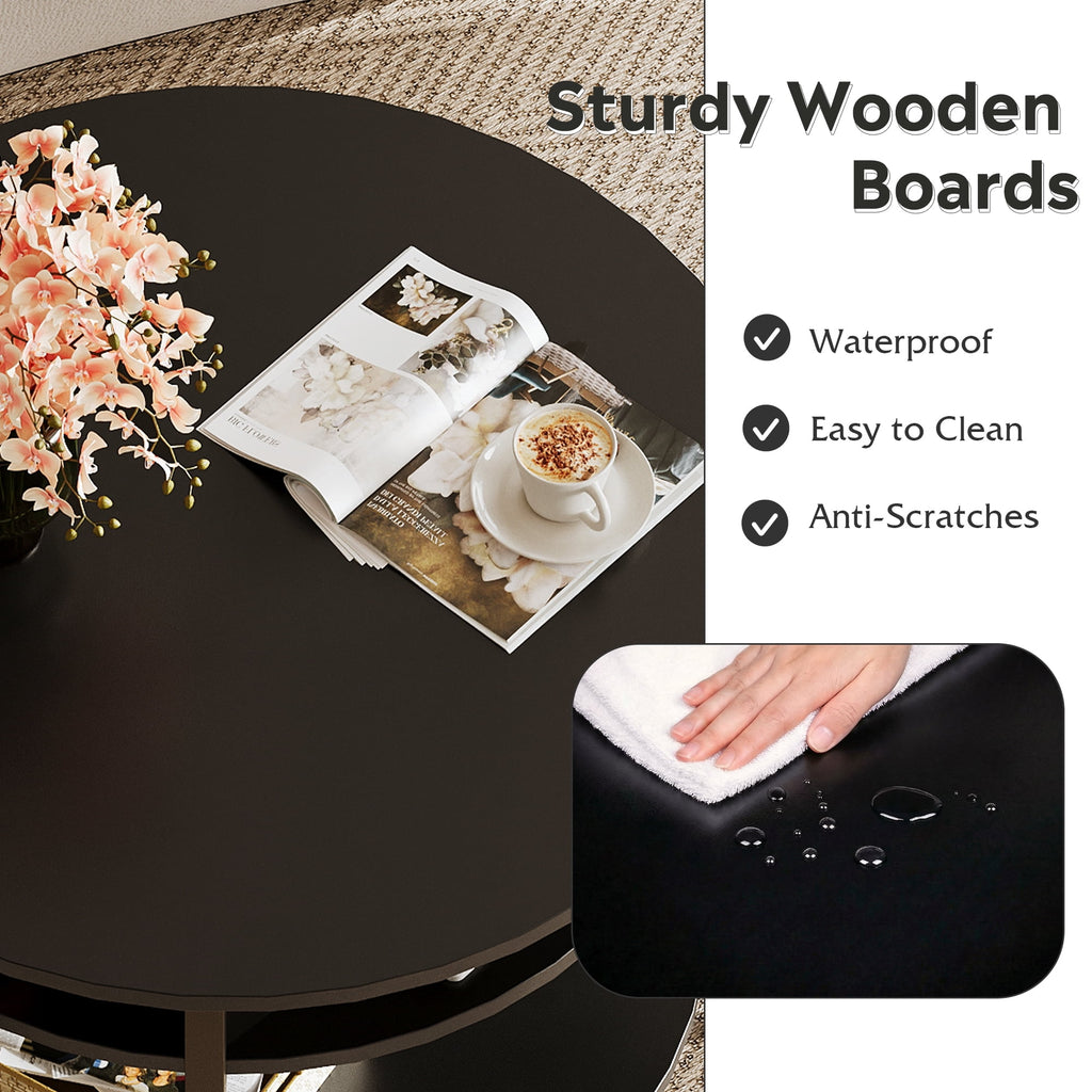 GALAXHERO Round Lift Top Coffee Table with Hidden Compartment and Storage Shelf, Farmhouse Small Coffee Table with 2 Tier for Living Room