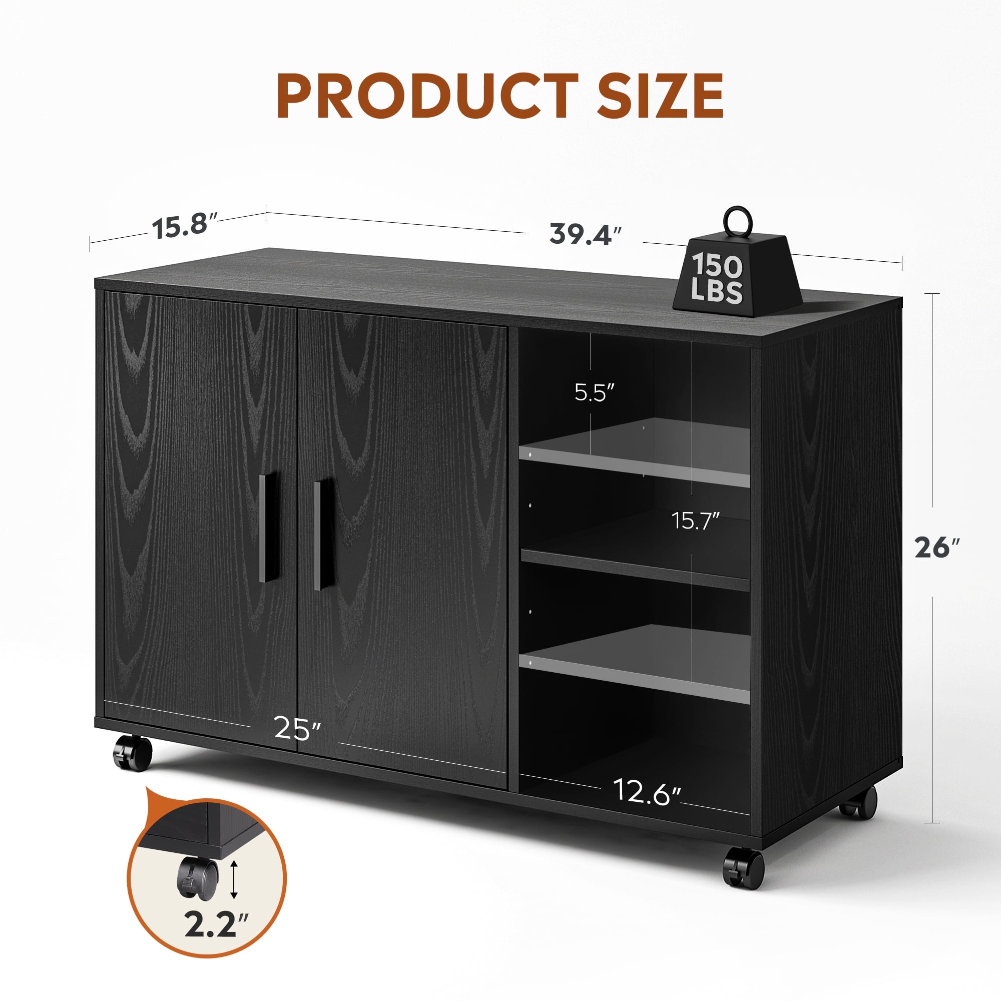 GALAXHERO Wood Storage Cabinets with Doors and Shelves, Lateral File Cabinet & Printer Stand with Storage for Home Office