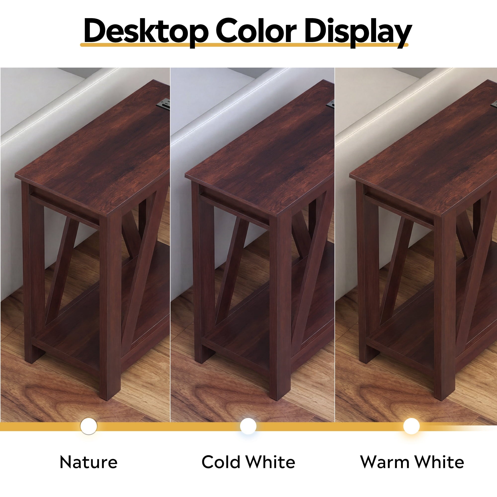 GALAXHERO Narrow End Table with Charging Station and Open Storage Shelf Sofa Side Table with 2 USB Ports and 2 Power Outlets, Slim Farmhouse End Table for Small Spaces, Bedroom, Living Room