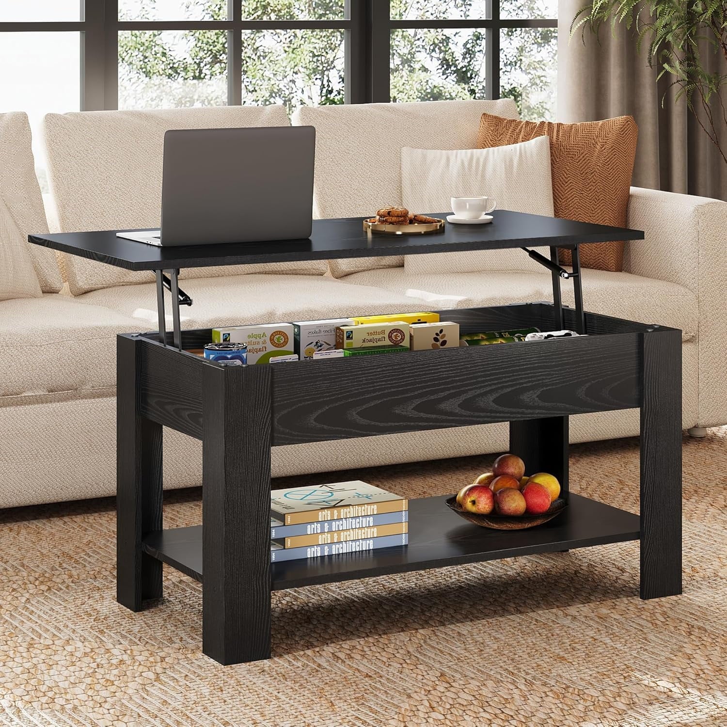 GALAXHERO 39" Lift Top Coffee Table with Storage Shelf & Hidden Compartment and Lifting Top for Home Living Room Office and Reception Room