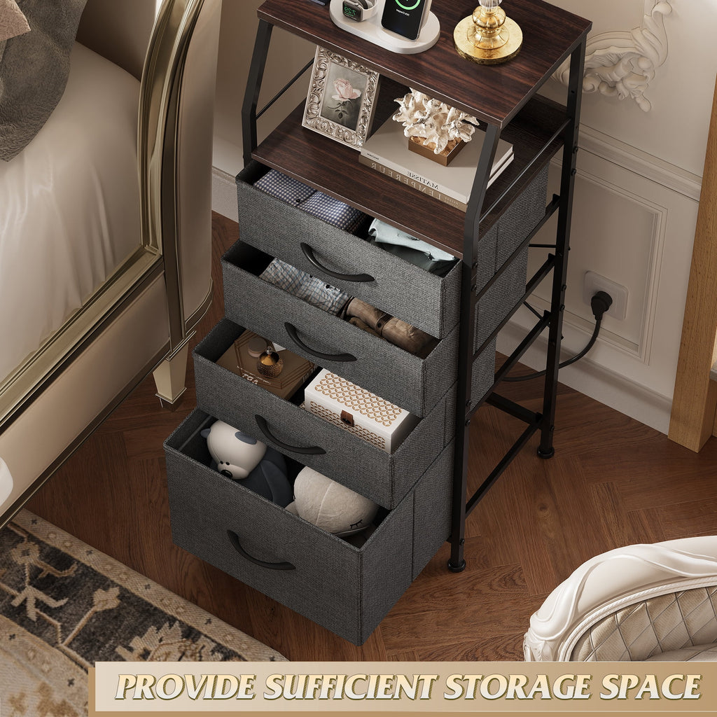 GALAXHERO 4 Drawer Dresser for Bedroom, Nightstand with Charging Station and LED, Tall Bedside Table with Storage Shelfs