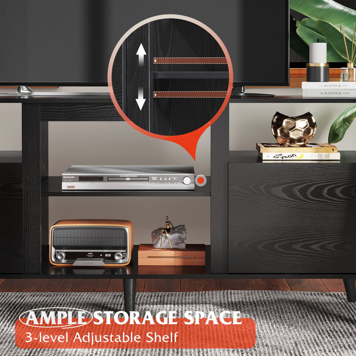 GALAXHERO TV Stand for 65-Inch TV, 58-Inch Entertainment Center with 2 Storage Cabinets, Media Console for Living Room, Bedroom, Office