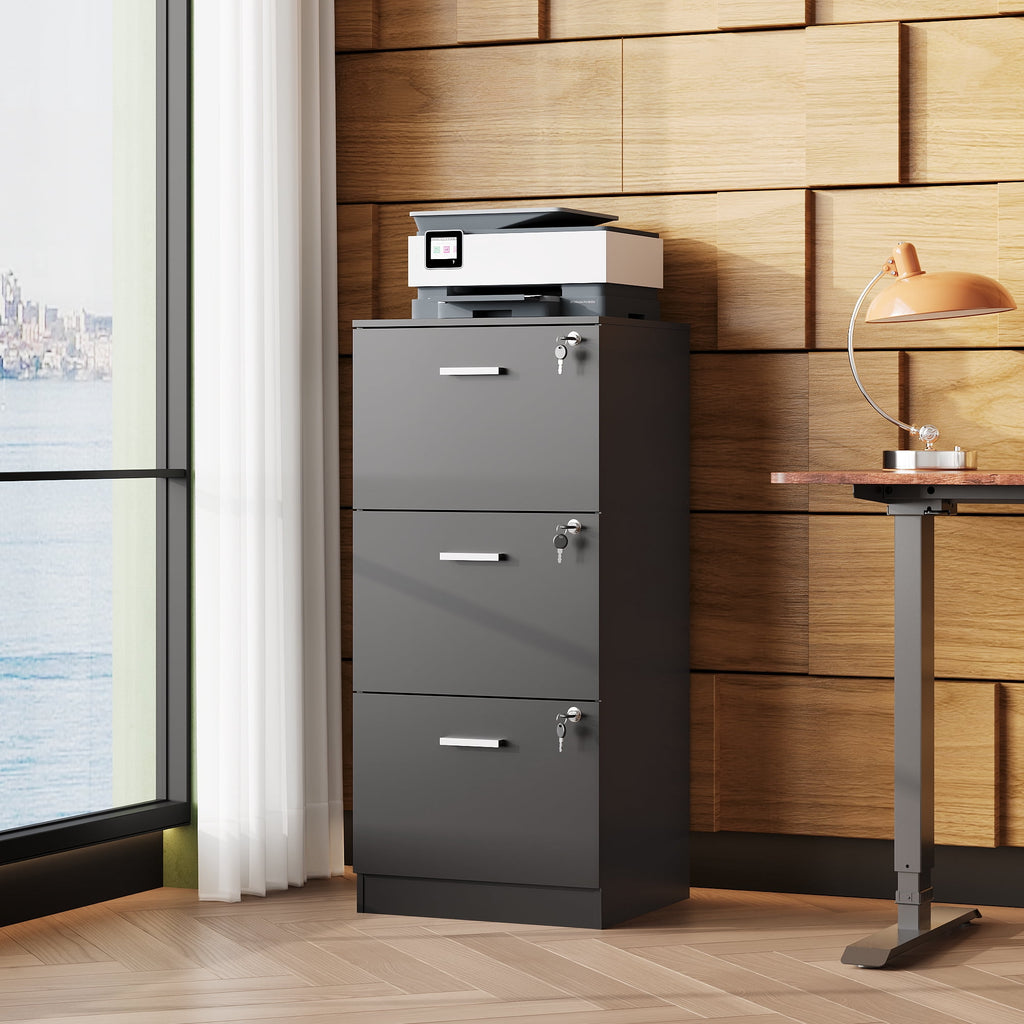 GALAXHERO 3 Drawers File Cabinets, Vertical Filing Cabinet with 3 Locks for Home Office, Wood Office Printer Stand for Letter/A4 Size