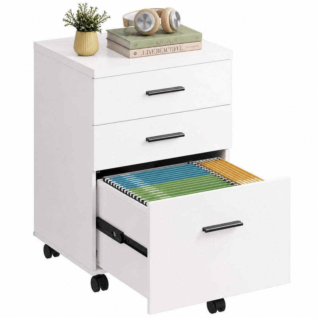 GALAXHERO 3 Drawer Storage Cabinet, Wood Rolling File Cabinet with Whells, Printer Stand Filing Cabinet for Home Office, Fit Letter/A4/Legal