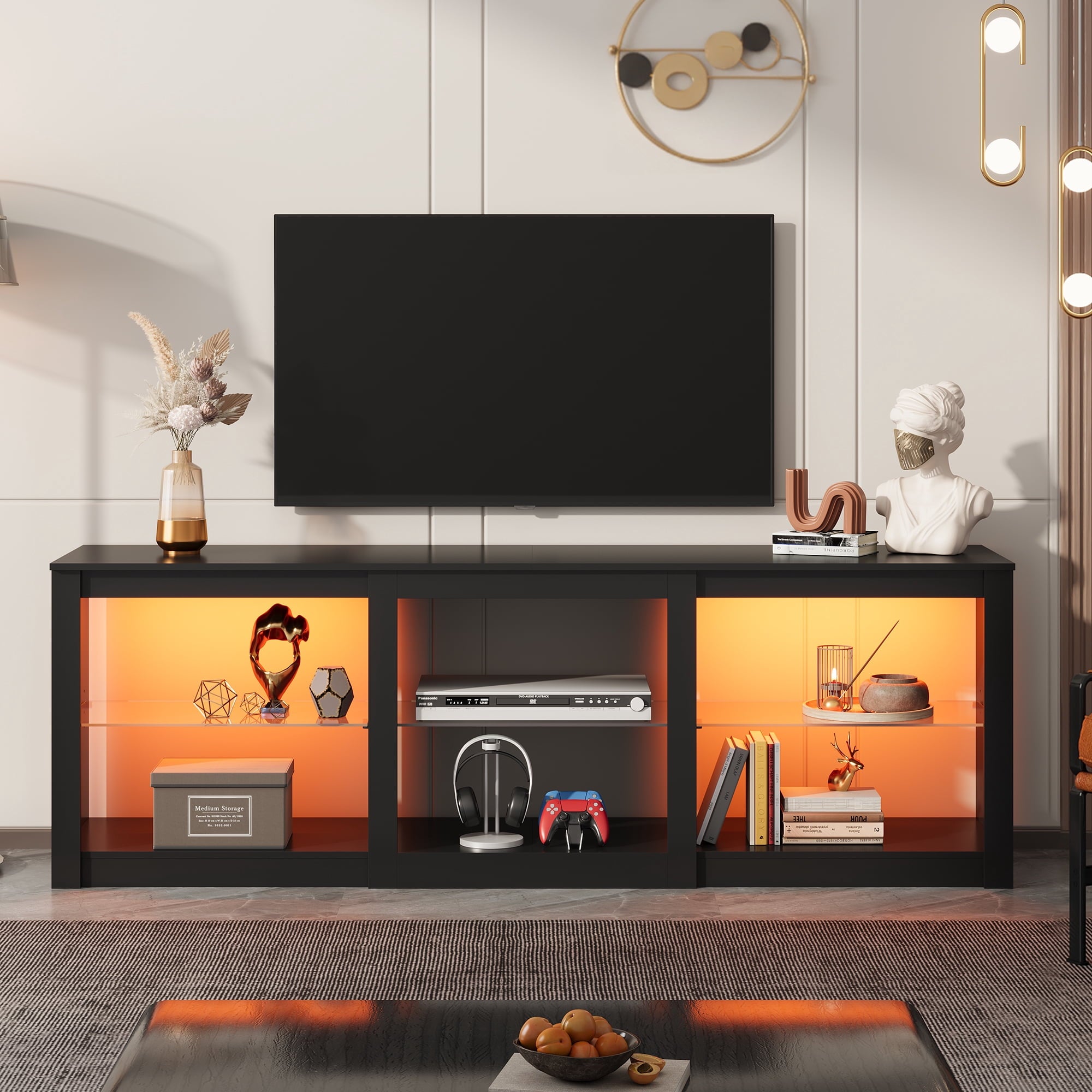 GALAXHERO TV Stand for 55/65/75 Inch, TV Modern Entertainment Center with LED Lights & Adjustable Glass Shelves Sturdy Media Console for Living Room, Bedroom, Gaming