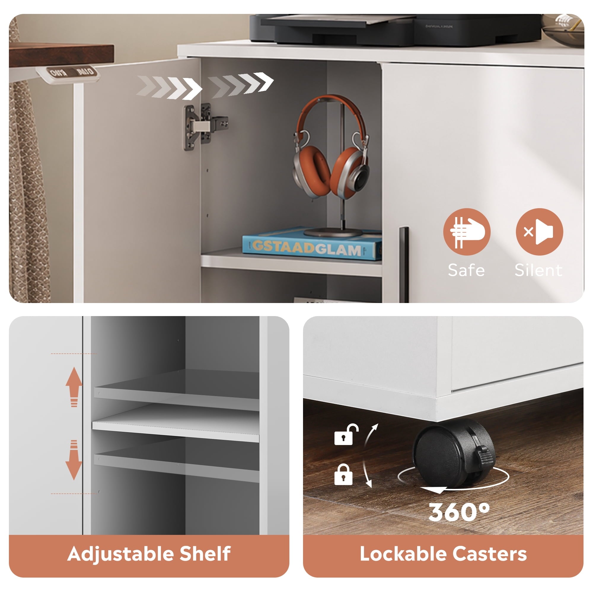 GALAXHERO Wood Storage Cabinets with Doors and Shelves, Lateral File Cabinet & Printer Stand with Storage for Home Office