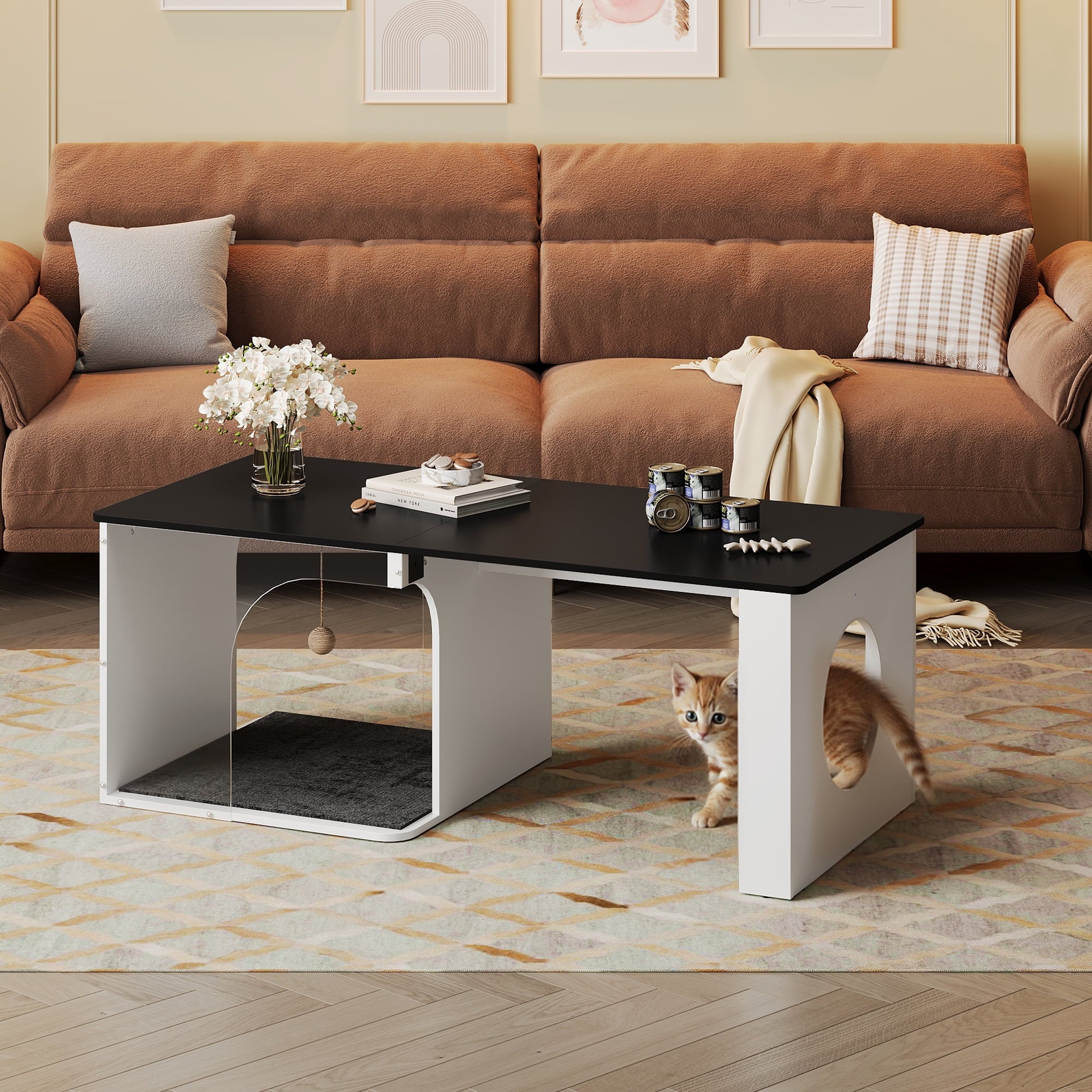 GALAXHERO 47" 2-in-1 Coffee Table with Storage Tabletop Modern Center Table for Living Room, Balcony, Cat House, Cat Scratching Pad