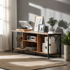 GALAXHERO TV Stand for 65 Inch TVs, 55" Rustic Industrial TV Console with Open Shelf, Entertainment Center for Living Room & Bedroom, Media Storage Cabinet, Rustic Brown