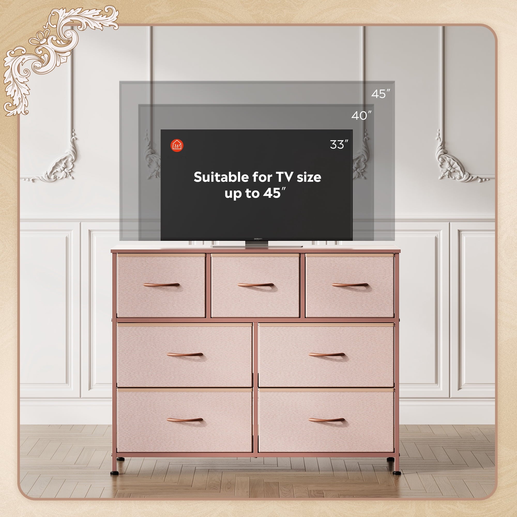 GALAXHERO 7 Drawer Dresser, TV Stands for 45" TV, Chest of Drawers with Fabric Bin for Bedroom, Living Room, Entryway
