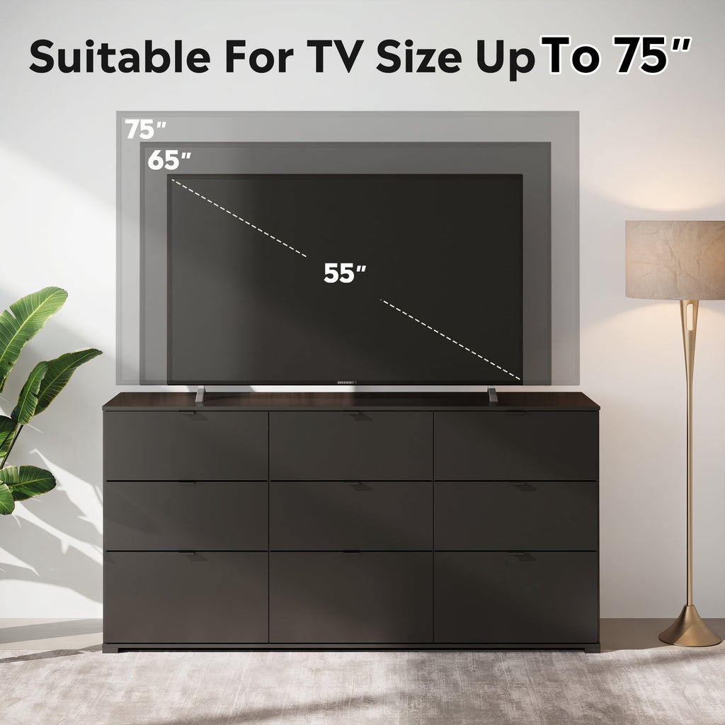 GALAXHERO 9-Drawers Dresser for Bedroom, 63" Wide Modern Dresser for Bedroom, Large Chest of Drawers with Sturdy Metal Handle, Wood Dresser for Living Room, Hallway