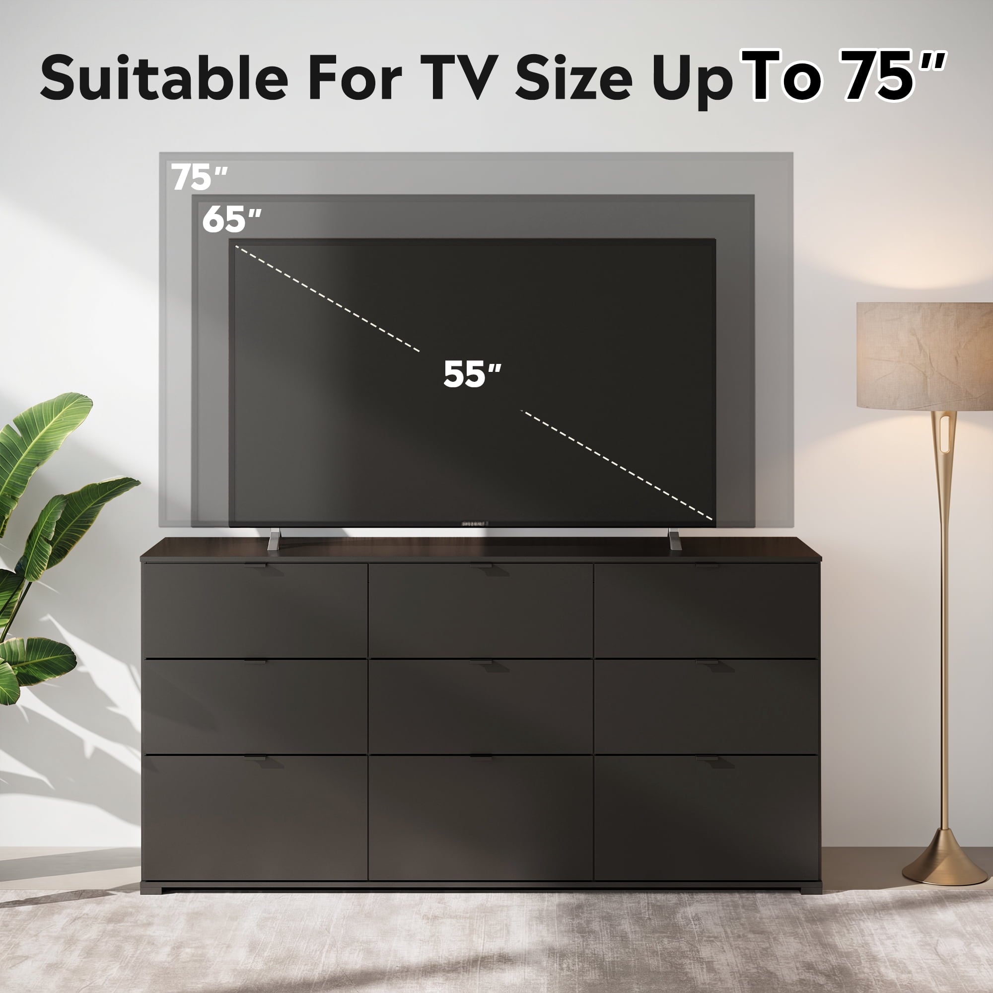 GALAXHERO 9 Drawer Dresser for Bedroom, Wood Dresser with Sturdy Metal Handle, 63" Wide Chest of Drawers, TV Stand for 75" TV for Living Room, Hallway