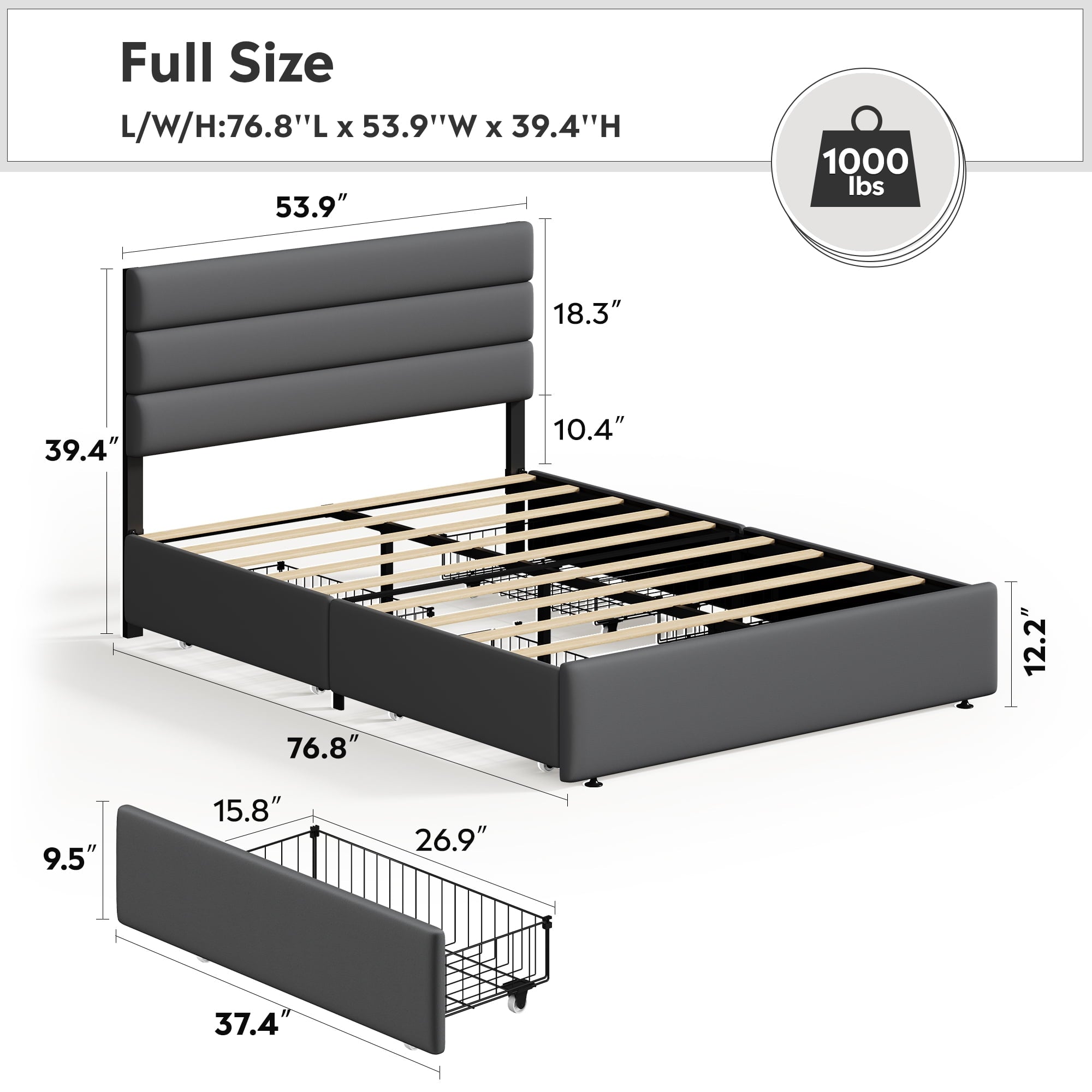GALAXHERO Full Size Upholstered Bed Frame with 4 Storage Drawers and Headboard, Velvet Platform Bedframe, Sturdy Metal & Wooden Slats Support, No Box Spring Needed, Easy Assembly
