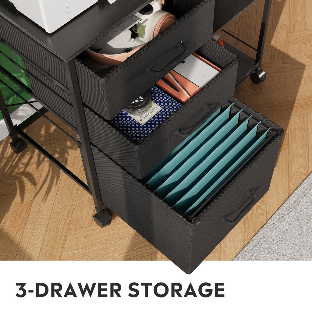 GALAXHERO 3 Drawer File Cabinet, Rolling Printer Stand with Storage, Lateral Fabric Filing Cabinet for Home Office,  Fits Letter/A4