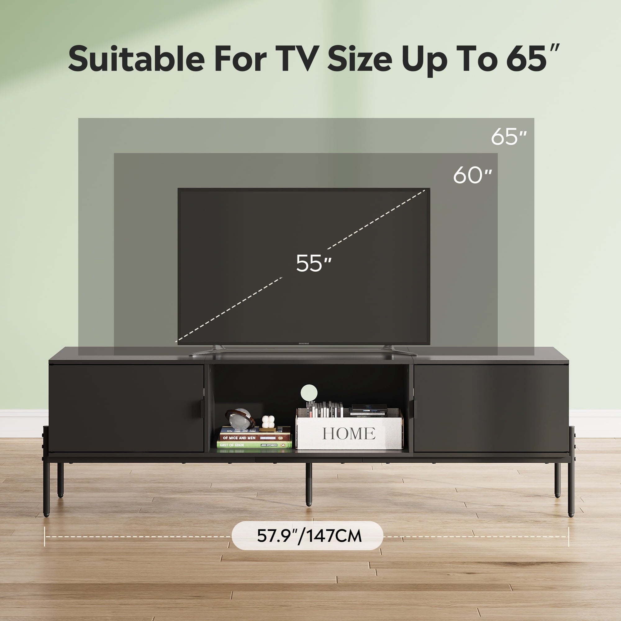GALAXHERO TV Stand Modern Entertainment Center with Storage Cabinets and Metal Legs for Bedroom and Living Room, TV Console, 65 Inch