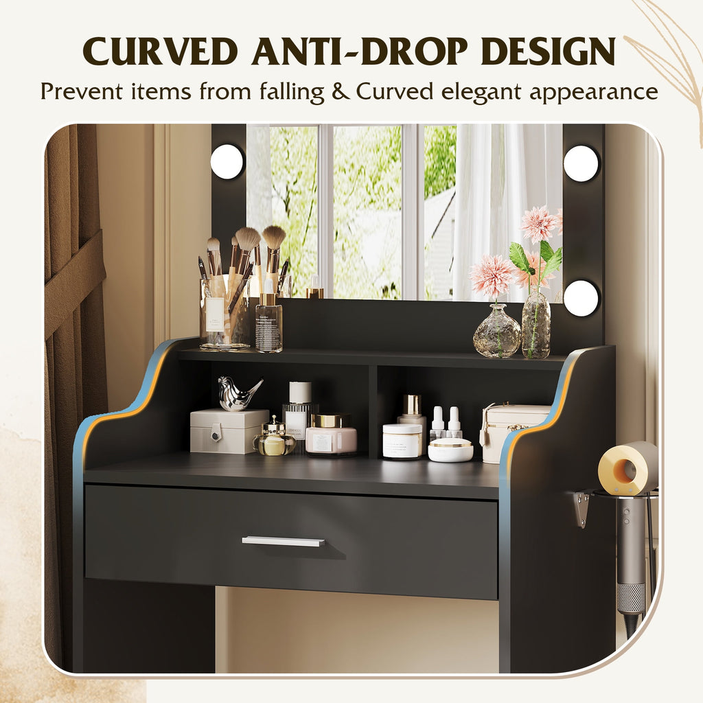 GALAXHERO Small Vanity Desk with Mirror, Makeup Tables with Drawer and Storage Shelves, Girls Dressing Table for Bedroom