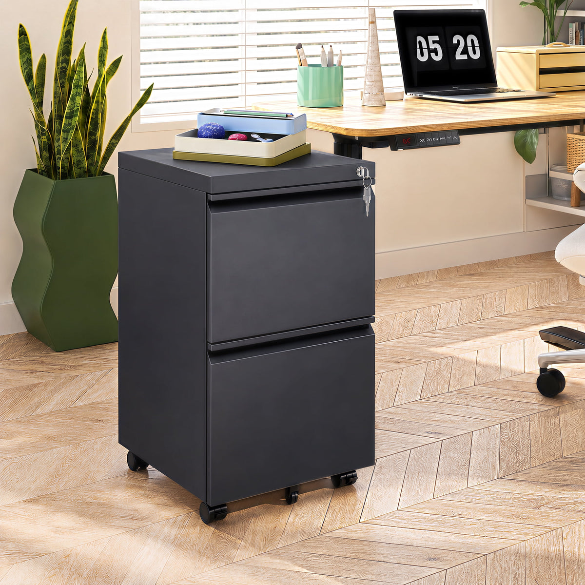 GALAXHERO 2 Drawer Metal File Cabinet with Lock, Fully Assembled Except Casters, Rolling Filing Cabinet for Home Office, Legal/Letter Size