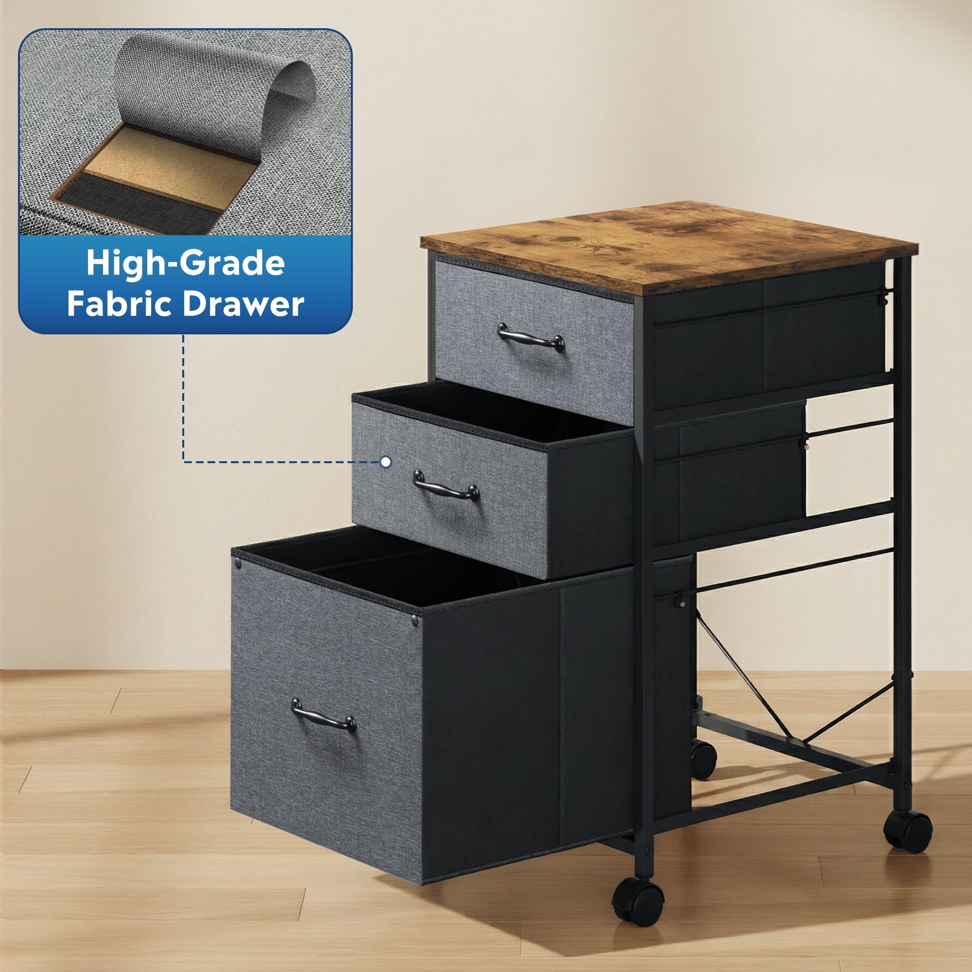 GALAXHERO 3 Drawers Mobile File Cabinet, Desk Table Cabinet Fits A4/Letter Size, Home Office Furniture,  Wood Grain