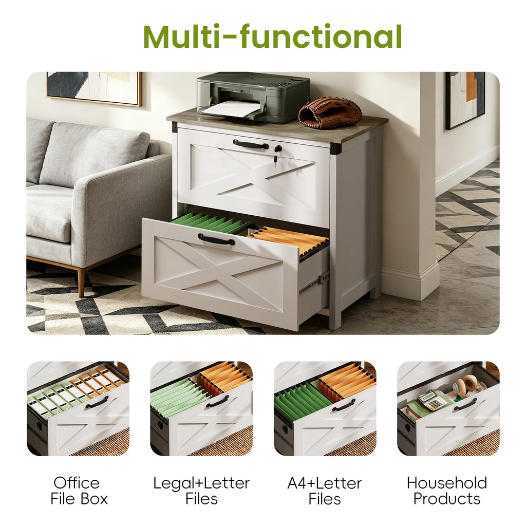 GALAXHERO 2 Drawer Lateral File Cabinet with Lock, Farmhouse Wood Filing Cabinet for Home Office, Fits Letter/Legal/A4, Printer Stand