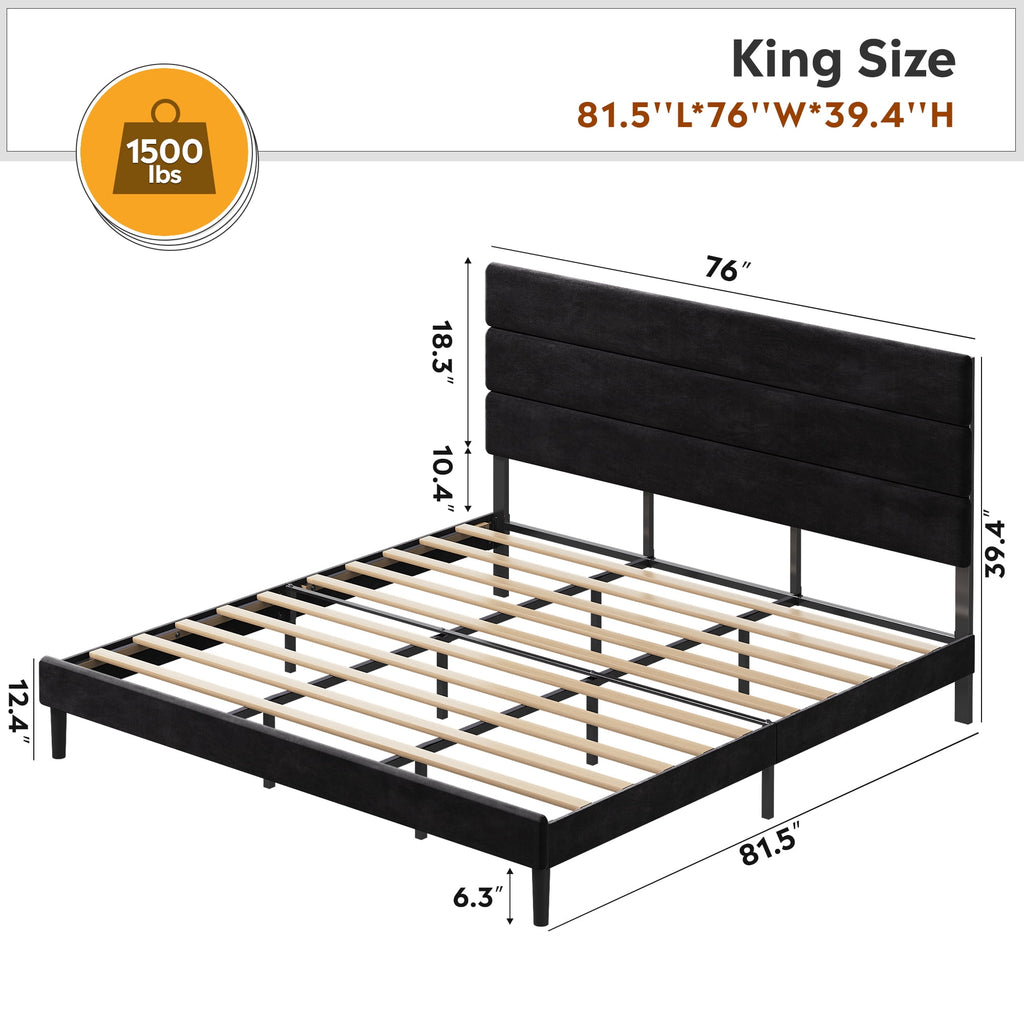 GALAXHERO Upholstered Bed Frame, King Size Bed Frame with Headboard, Platform Bed with Wood Slats, 1500LBS Mattress Foundation, No Box Spring Needed, Easy Assembly, Velvet