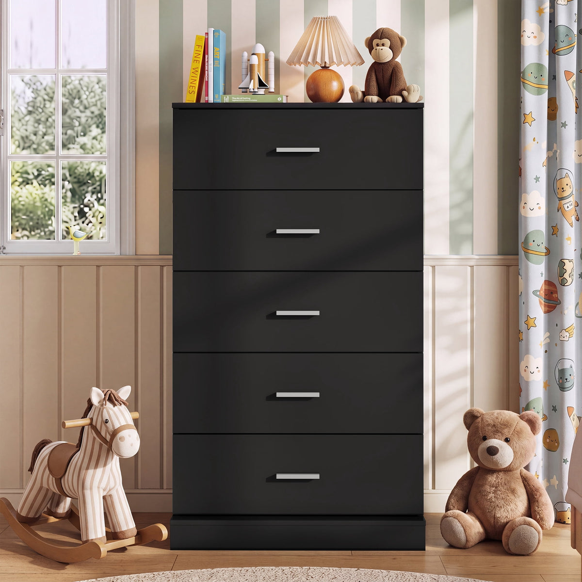 GALAXHERO 5 Drawers Dresser, Chest of Drawers for Bedroom, Tall Wood Storage Cabinet with Metal Handle for Living Room, Closet, Hallway