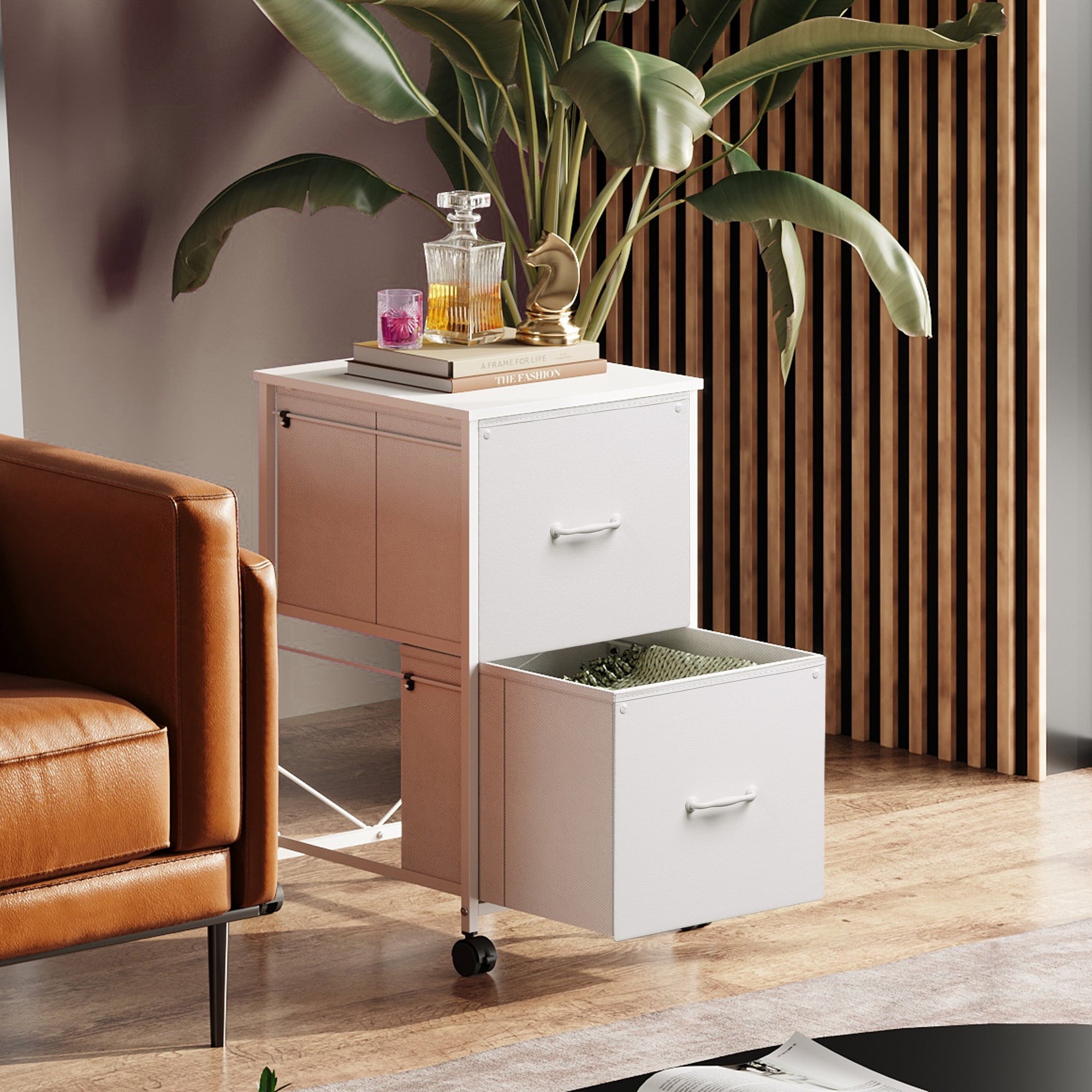GALAXHERO 2 Drawer File Cabinet, Rolling Printer Stand Filing Cabinets for Home Office, Fabric Vertical File Cabinet Fits A4 or Letter Size, Wood Grain Print