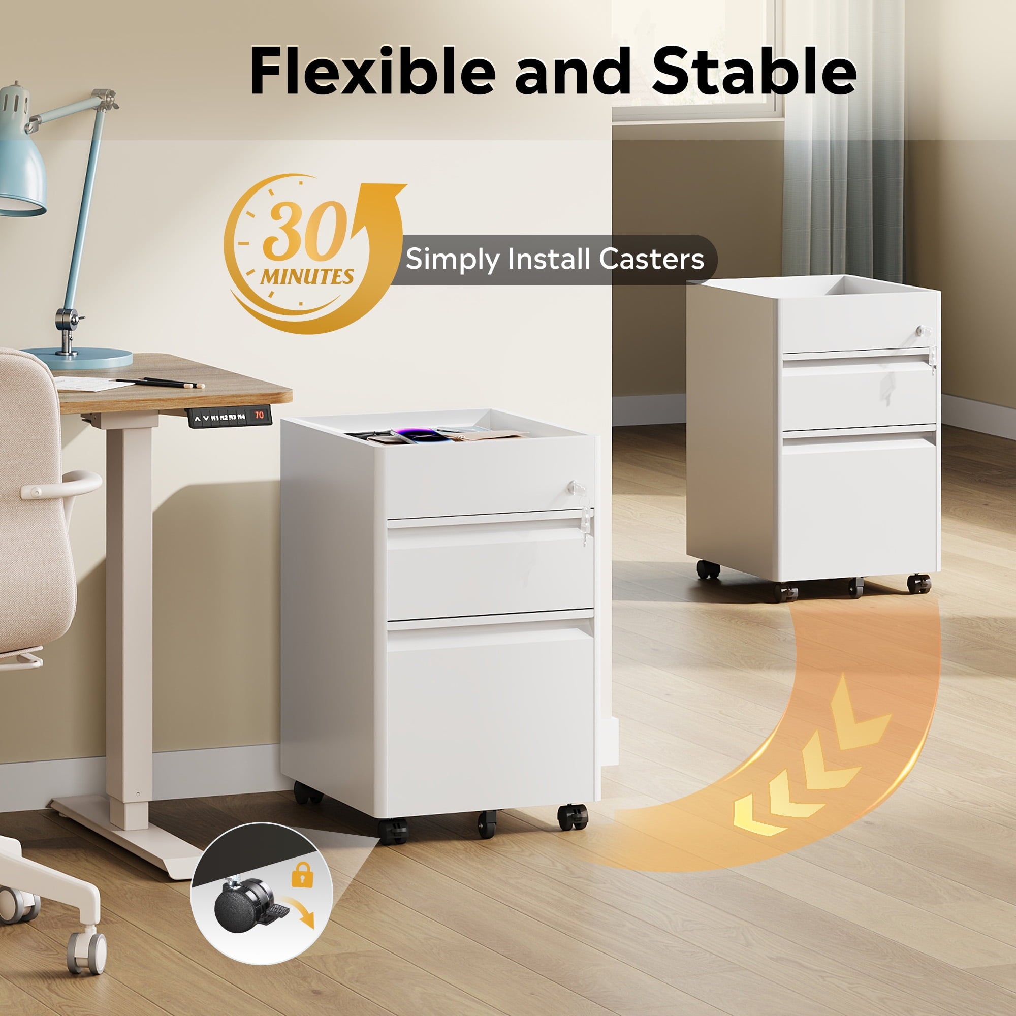 GALAXHERO 2 Drawer File Cabinet with Lock, Metal Storage Organizer with Fence, Mobile Filing Cabinets for Home Office, Fit Letter/A4/Legal Size Files