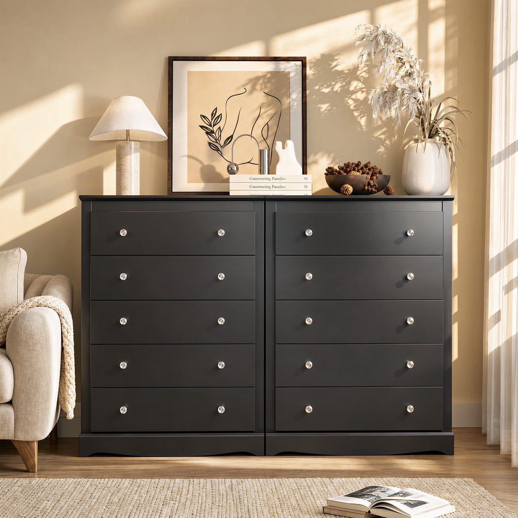GALAXHERO 5 Drawer Dresser for Bedroom, Retro Wood Chest of Drawers, Tall Dresser with Round Metal Handle for Living Room, Hallway, Closet