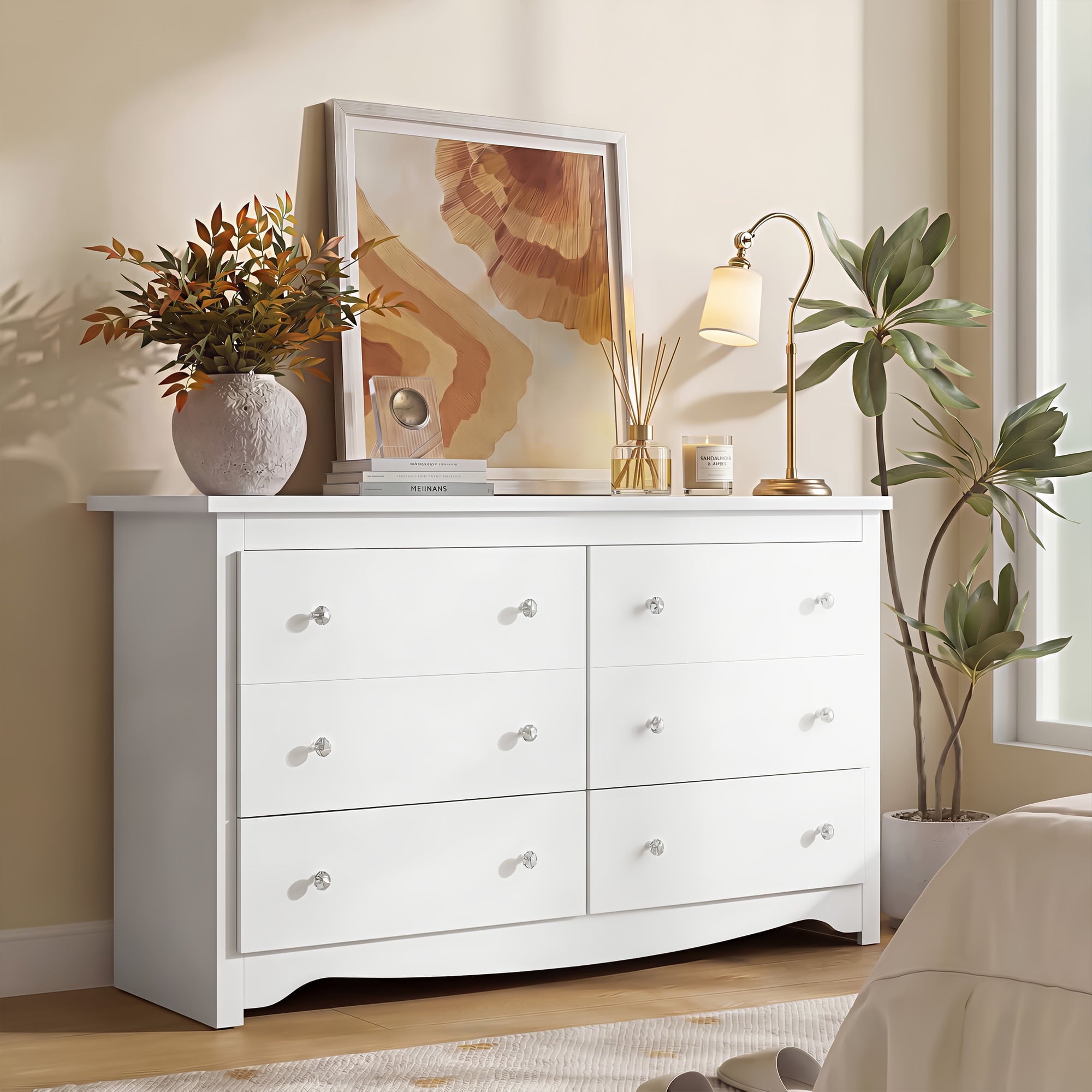 GALAXHERO Modern Wood Dresser with 6 Drawers – Wide Storage Chest for Bedroom, Living Roomloset, Hallway – Large Organizer Nightstand Unit, 59”W