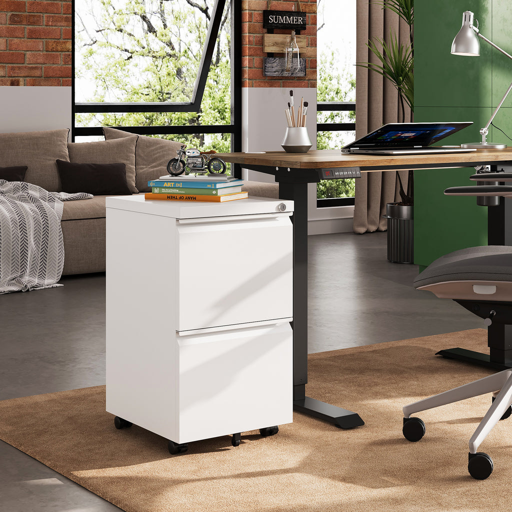 GALAXHERO 2 Drawer File Cabinet with Lock(No Assembly), Metal Storage Cabinets with Wheels for Home Office, Letter/A4/Legal Files, White