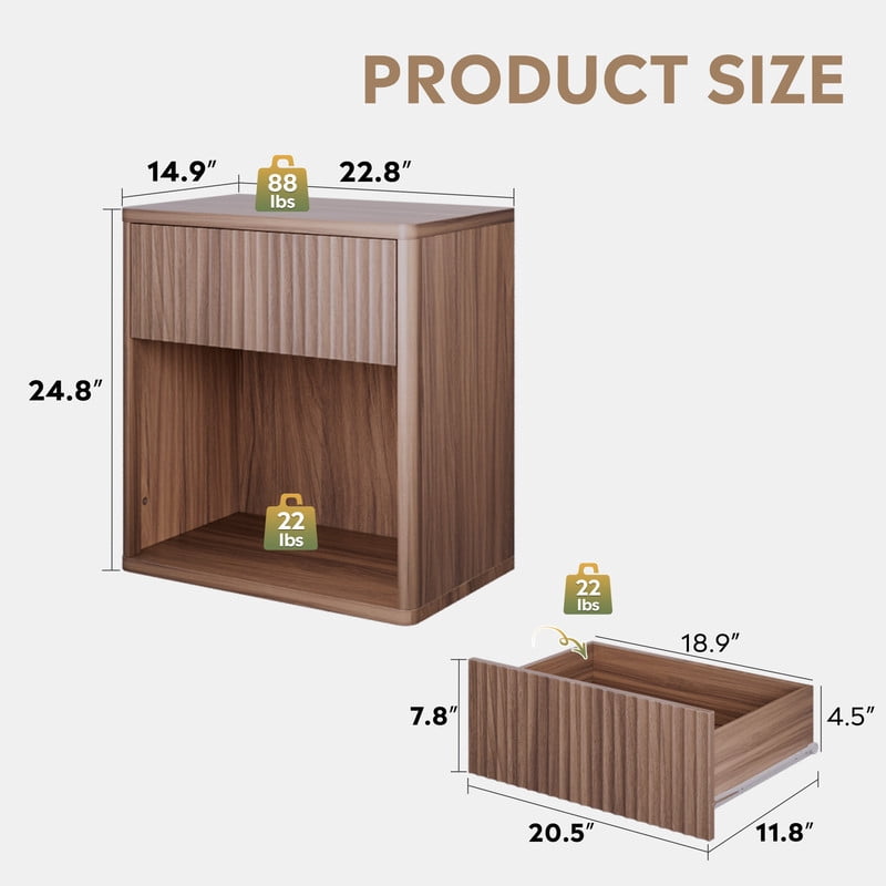 GALAXHERO Nightstands, Farmhouse Night Stand with Drawer and Storage Shelf, Wood Bed Side End Table for Bedroom Living Room