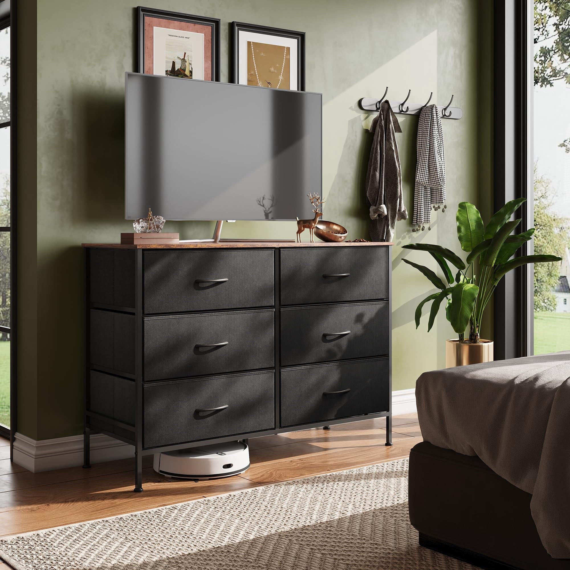 GALAXHERO 6-Drawer Fabric Dresser, 50-Inch TV Stand Wide Chest of Drawers for Bedroom, Closet, Living Room